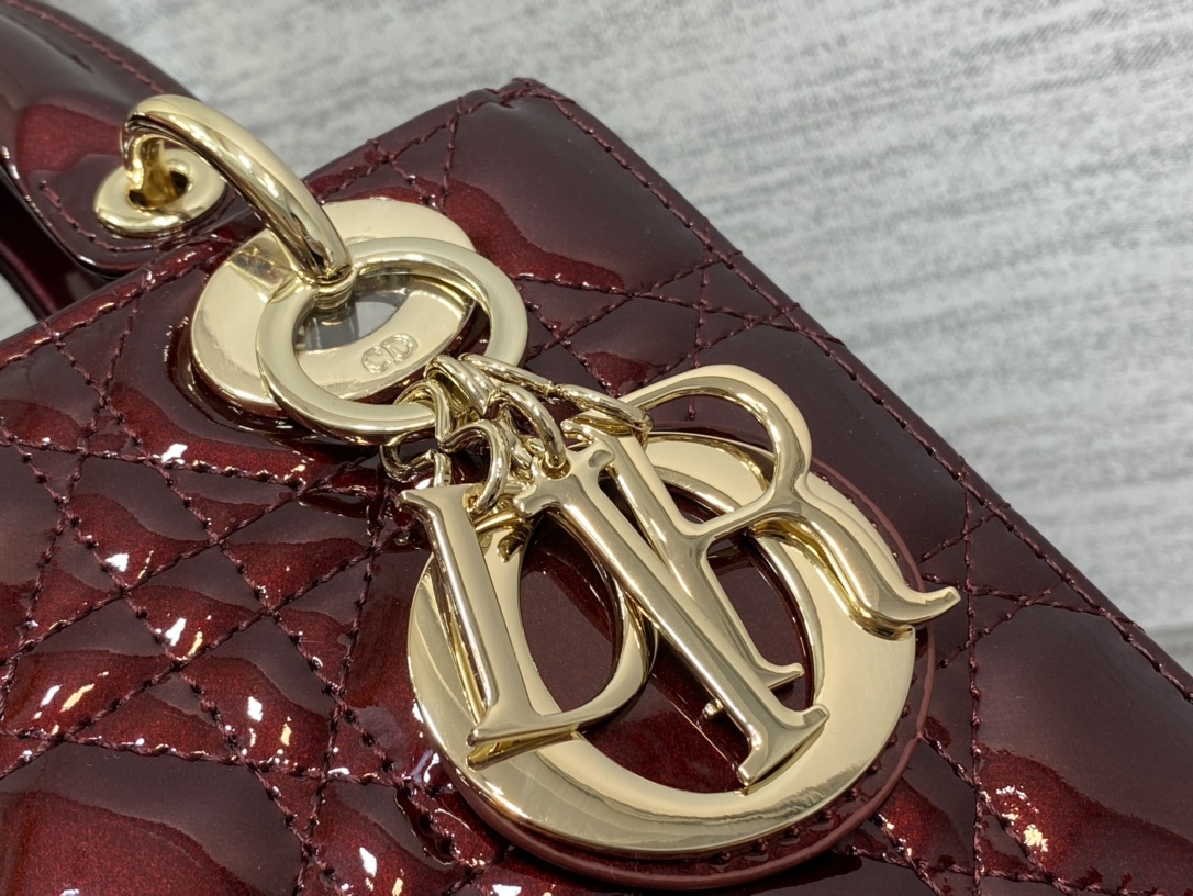 Small Lady Dior Bag Bordeaux Patent Cannage Calfskin